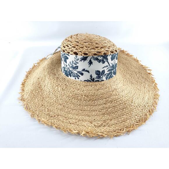 Gucci Raffia Straw Hat – Toile de Jouy Print Ribbon, Size M (57), Made in Italy - Picture 4 of 10